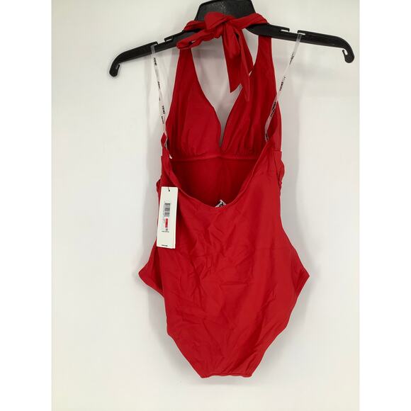 DKNY Women's XS Real Red Triangle Halter Neck One Piece Swimsuit L8-17 - Picture 4 of 7